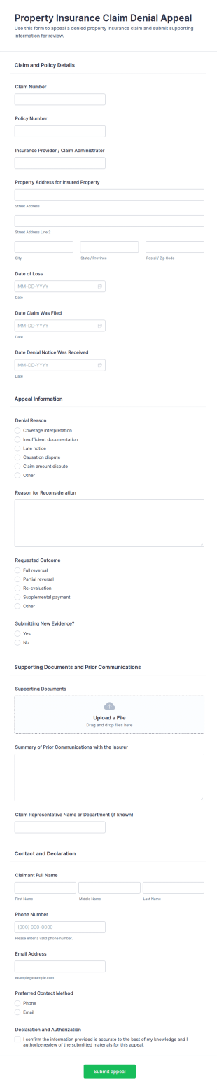 Property Insurance Claim Denial Appeal Form Template