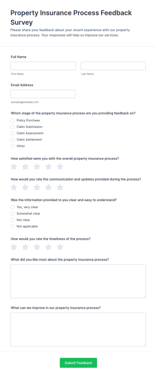 Property Insurance Process Feedback Survey Form Template