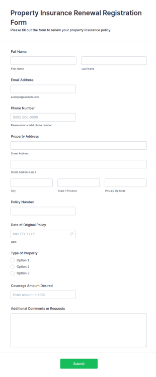 Property Insurance Renewal Registration Form Template