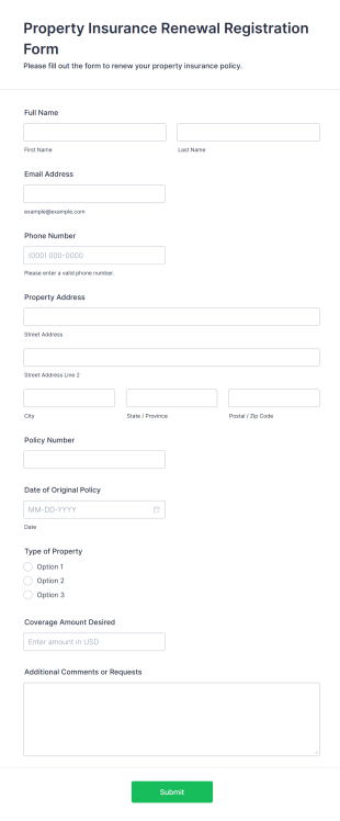 Property Insurance Renewal Registration Form Template