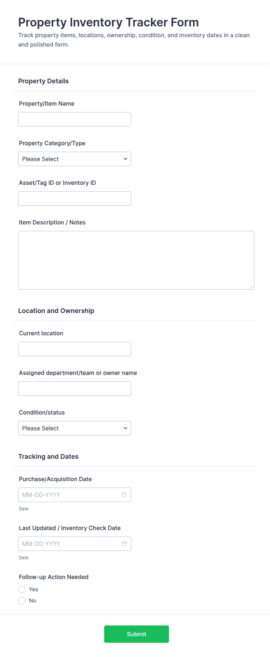 Property Inventory Tracker Form Template | Jotform