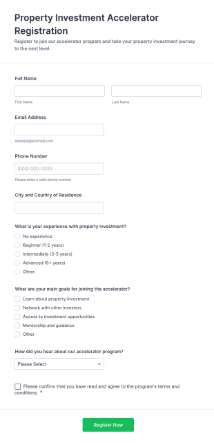 Property Investment Accelerator Registration Form Template