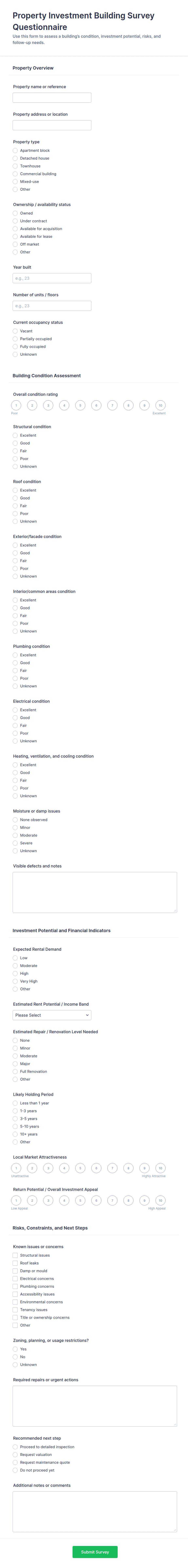 Example Property Management Questionnaire Property Investment Building Survey Questionnaire Form Template | Jotform