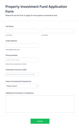 Property Investment Fund Application Form Template