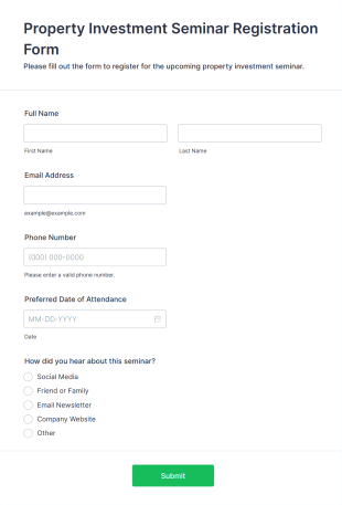 Property Investment Seminar Registration Form Template