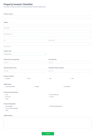 Property Investor Checklist Form Template