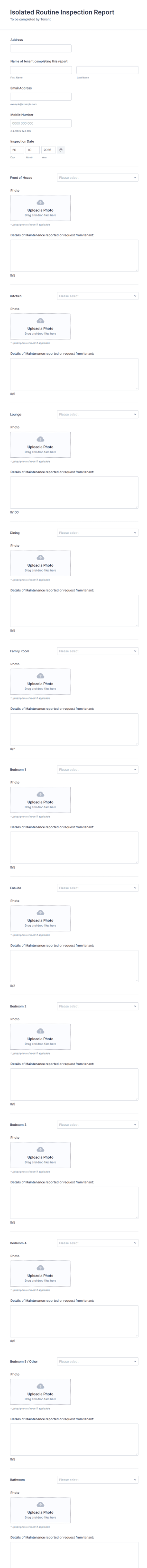 Property Isolated Routine Inspection Report Form Template