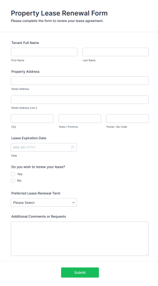 Property Lease Renewal Form Form Template