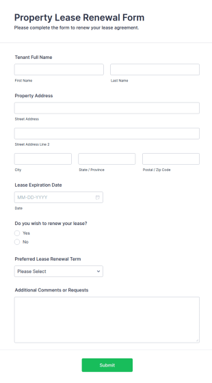 Property Lease Renewal Form Template