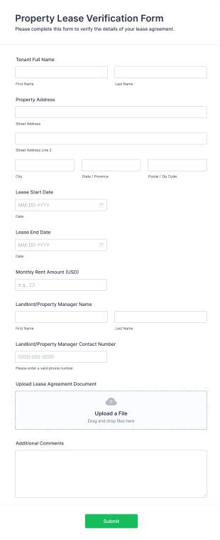 Property Lease Verification Form Form Template