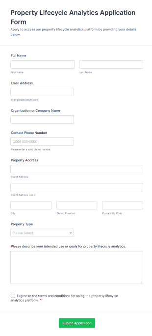 Property Lifecycle Analytics Application Form Form Template