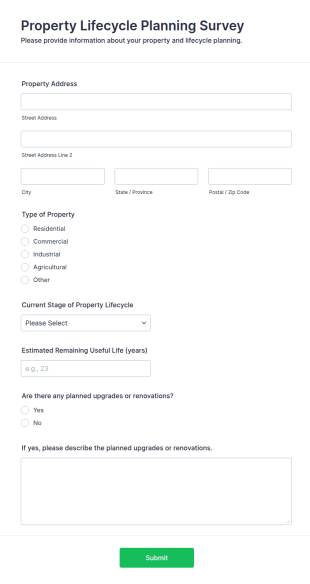 Property Lifecycle Planning Survey Form Template