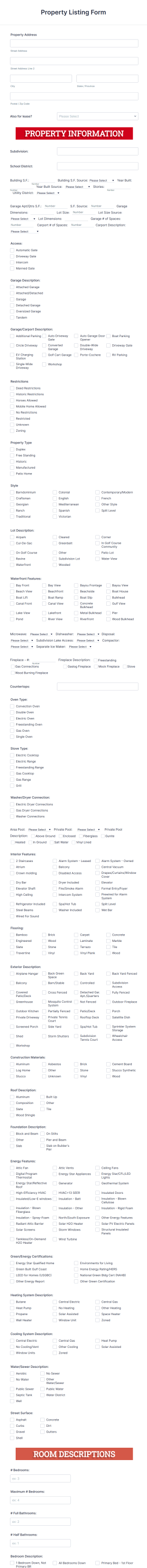 Property Listing Form Template
