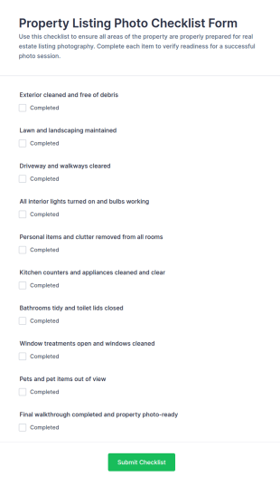Property Listing Photo Checklist Form Template