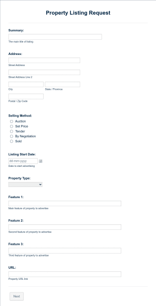 Property Listing Request Form Template