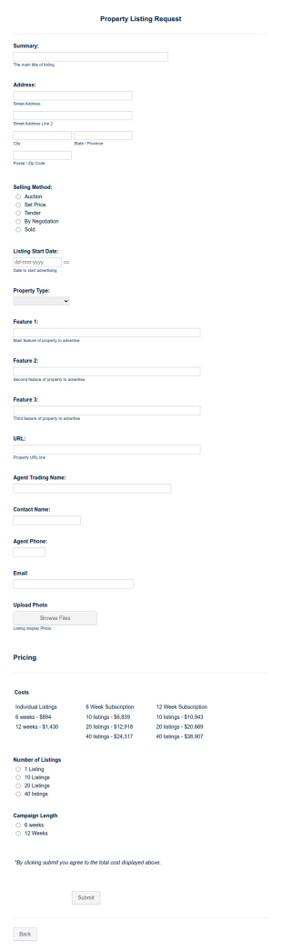 Property Listing Request Form Template