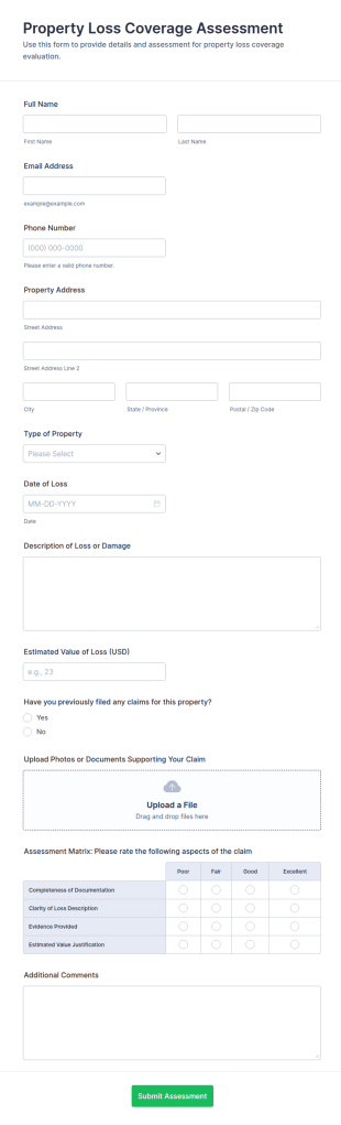 Property Loss Coverage Assessment Form Template