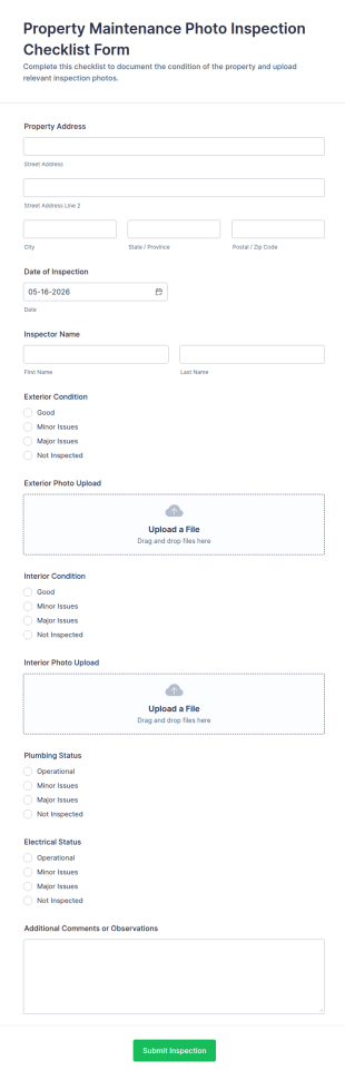 Property Maintenance Photo Inspection Checklist Form Template