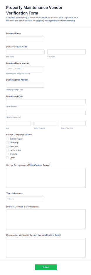 Property Maintenance Vendor Verification Form Template
