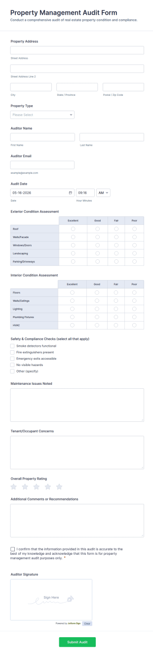 Property Management Audit Form Template
