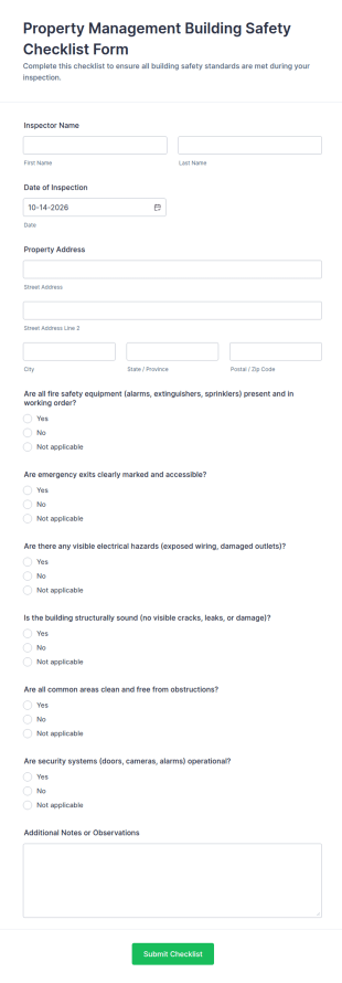 Property Management Building Safety Checklist Form Template