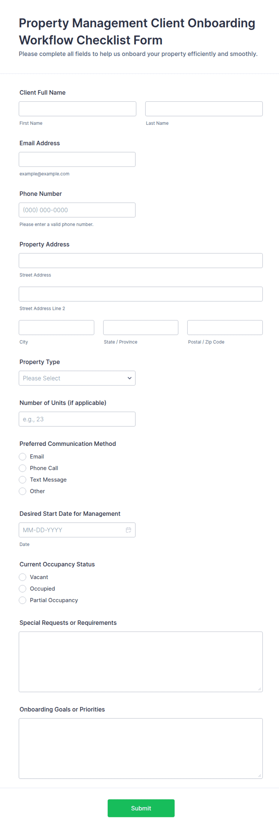 Property Management Client Onboarding Workflow Checklist Form Template ...