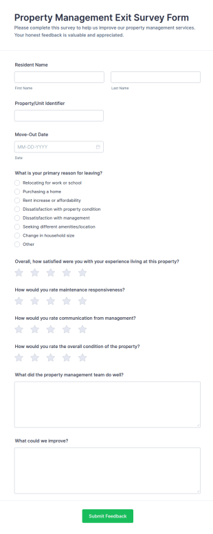 Property Management Exit Survey Form Template