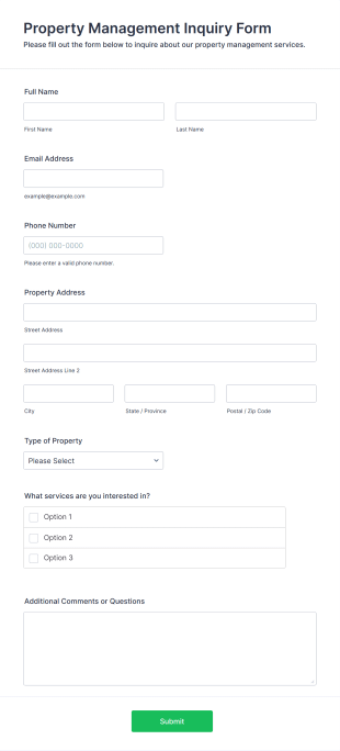 Property Management Inquiry Form Template