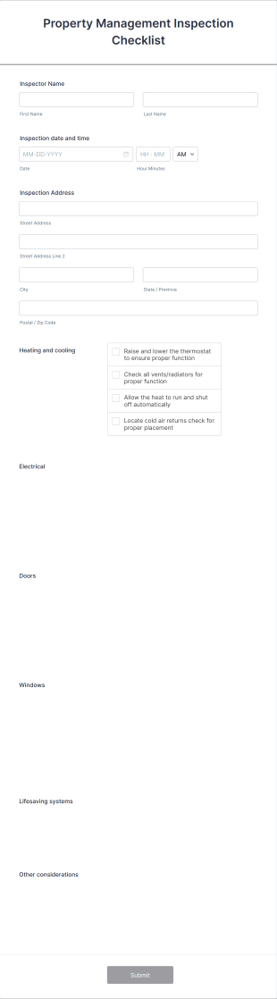 Property Management Inspection Checklist Form Template