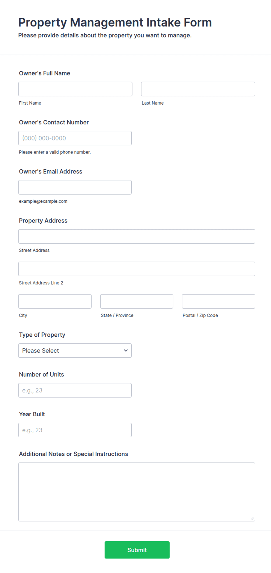 Inmate Property Intake Form Property Management Intake Form Template | Jotform