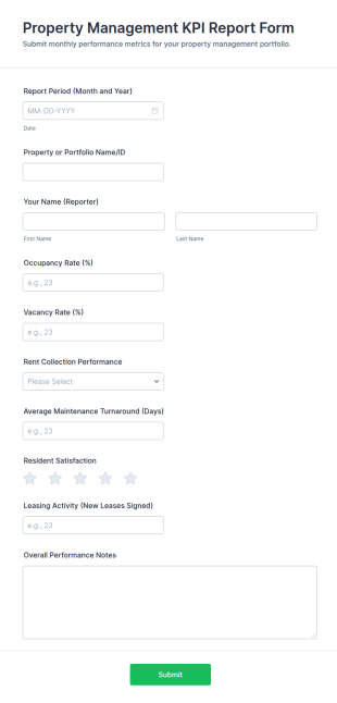 Property Management KPI Report Form Template
