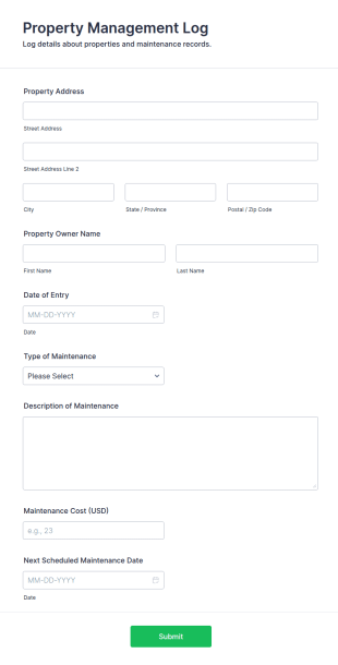 Property Management Log Form Template