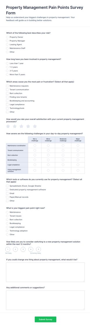 Property Management Pain Points Survey Form Template