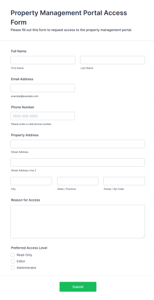 Property Management Portal Access Form Form Template