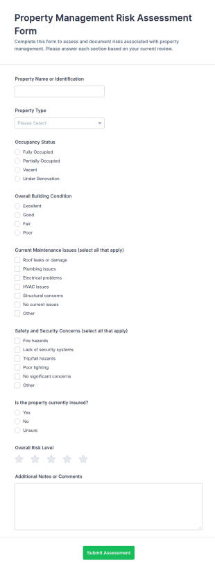 Property Management Risk Assessment Form Template