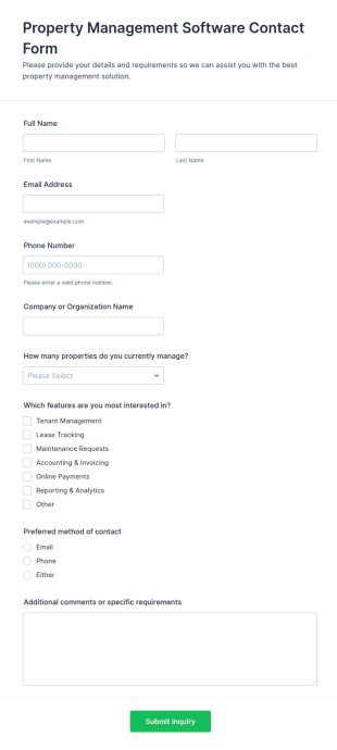 Property Management Software Contact Form Template