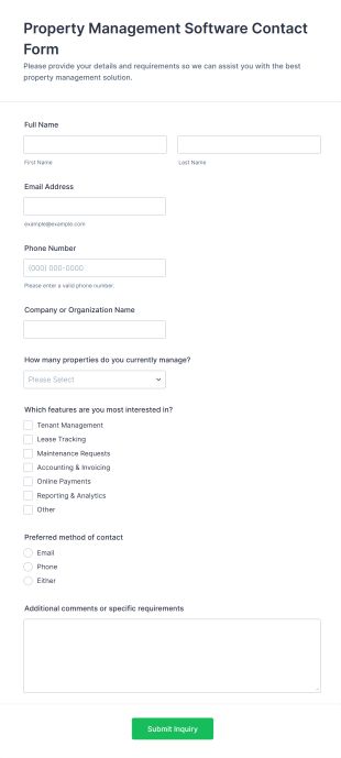 Property Management Software Contact Form Template