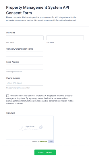 Property Management System API Consent Form Template