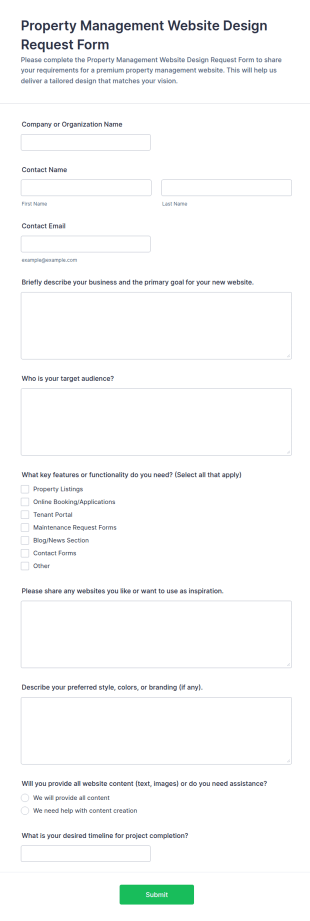 Property Management Website Design Request Form Template