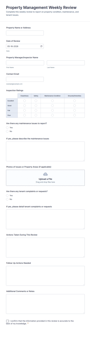Property Management Weekly Review Form Template