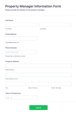 Property Manager Information Form Form Template