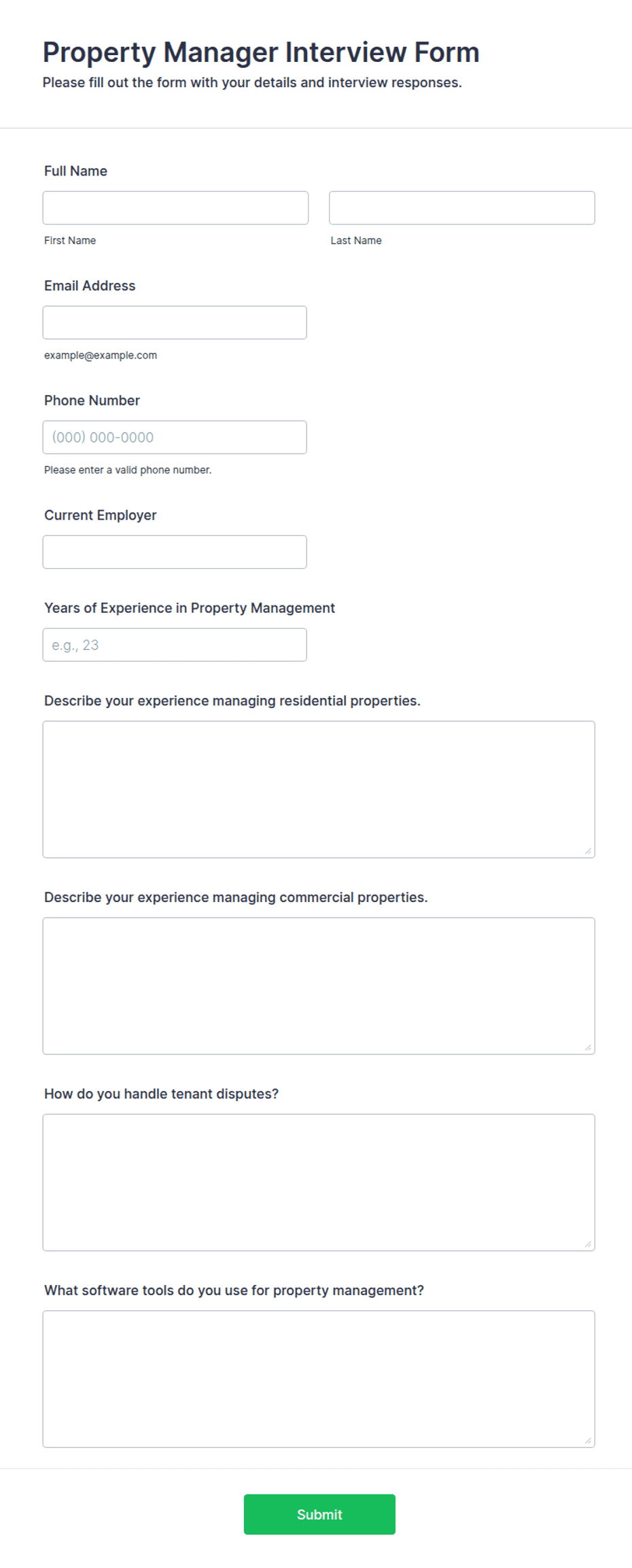 Property Manager Interview Form Template | Jotform