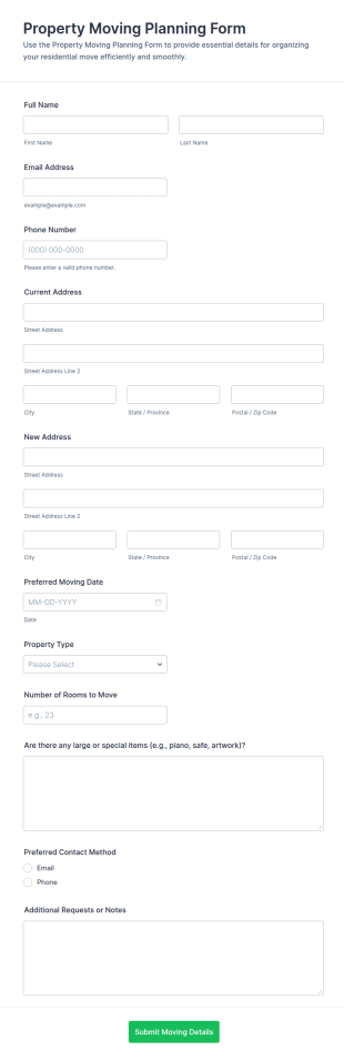 Property Moving Planning Form Template