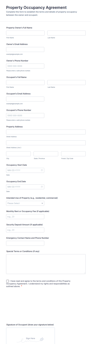 Property Occupancy Agreement Form Template