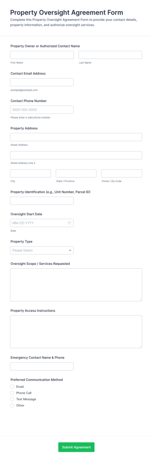Property Oversight Agreement Form Template