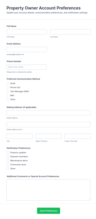 Property Owner Account Preferences Form Template