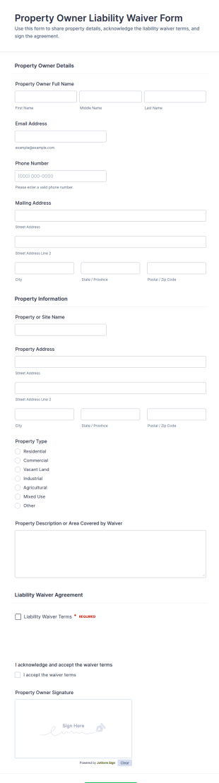Property Owner Liability Waiver Form Template