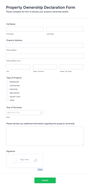 Property Ownership Declaration Form Form Template
