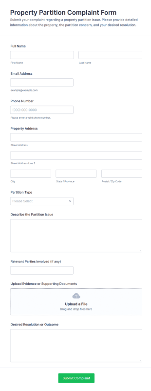 Property Partition Complaint Form Template