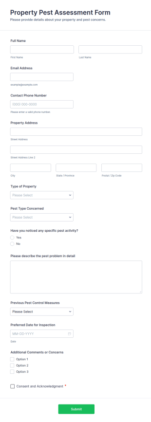 Property Pest Assessment Form Template